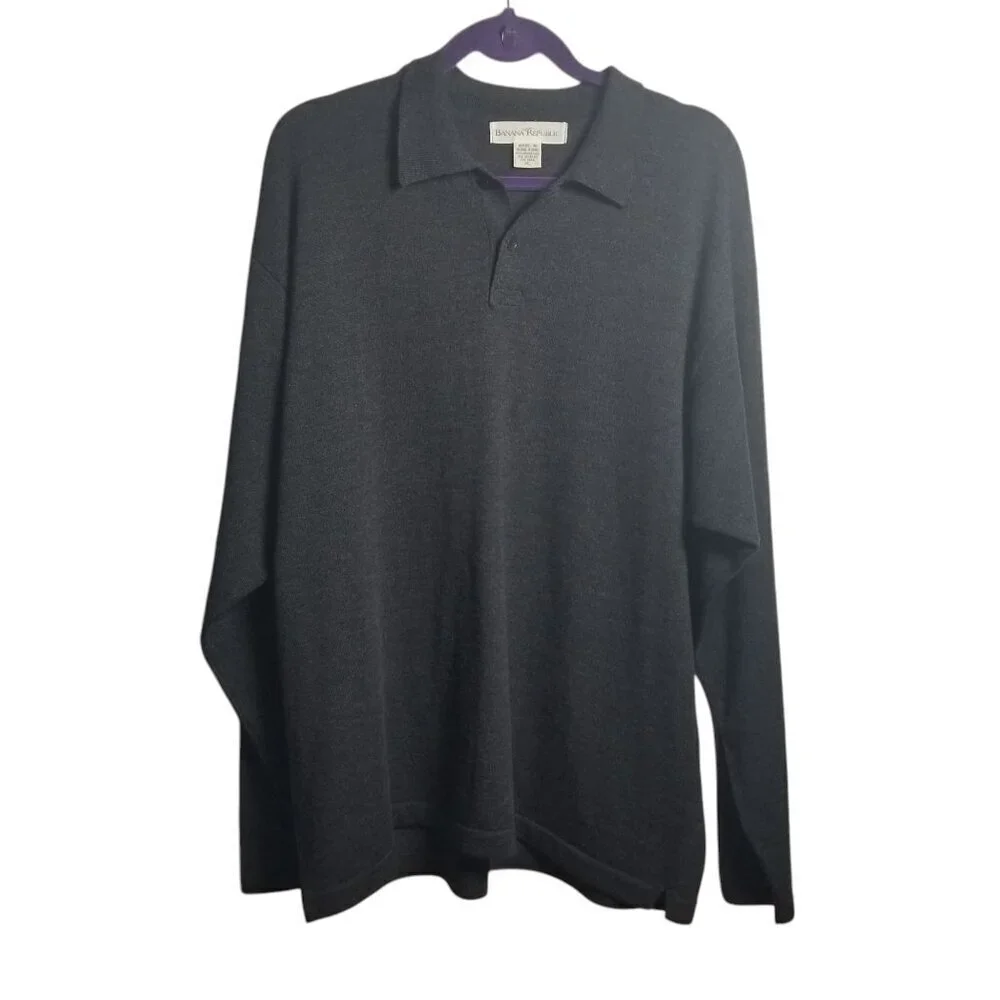Banana Republic Dark Grey Merino Wool Men's Longsleeve Shirt Sz XL